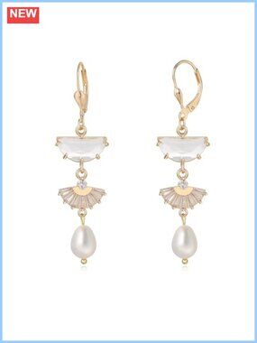 Art Deco Pearl Drop Earrings 14K Silver Dangle